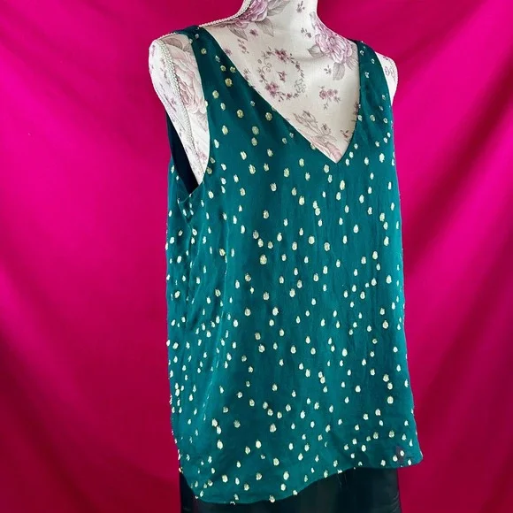 Lilly Pulitzer Silk Tank Top Gold Metallic‎ Dot Green Sleeveless V Neck Size M - Picture 13 of 17